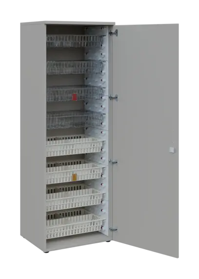 EUROMEDICA D - 66/M skříň léková boxová, 1-dveřová, pravá, 1950x660x535, korpus šedý, dvířka šedá